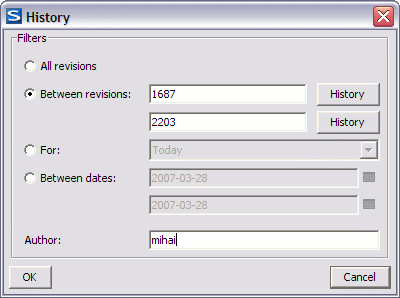 History filters dialog