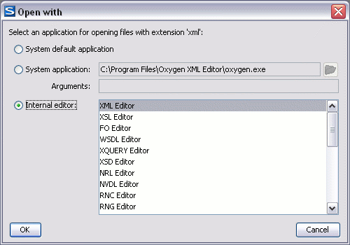 The Open With dialog for file type - editor associations