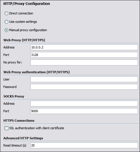 The HTTP / Proxy Configuration preferences panel
